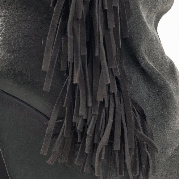 Isabel Marant Manly Anthracite Leather & Suede Fringe Knee-High Wedge Boots - Picture 9 of 9